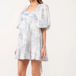 Floral Tie Back Mini Dress with Puffed Sleeves